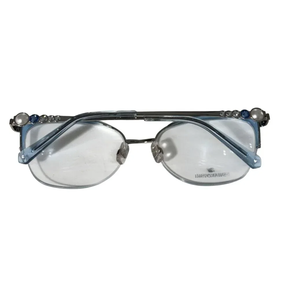 Swarovski SK5307 Eyeglass Frame Only 55-17-140 Blue Metal Semi-Rimless Gemstones - Picture 6 of 14